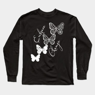 Embrace Change - White Cute Butterfly Long Sleeve T-Shirt